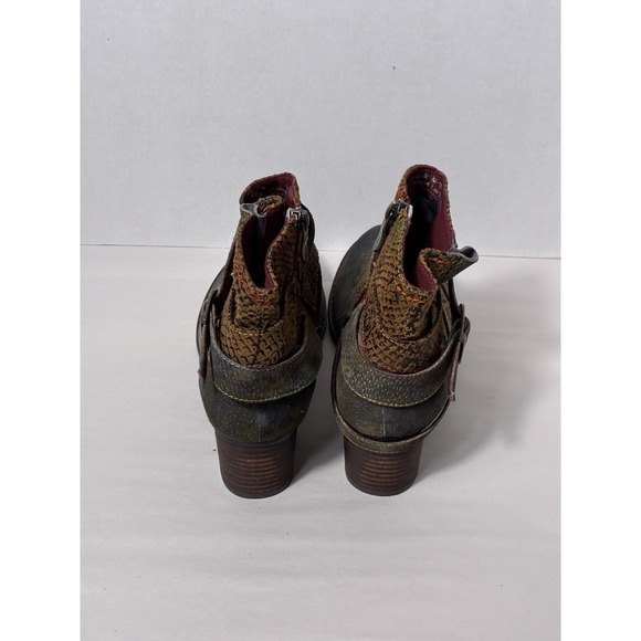 L'Artiste Spring Step Shazzam Ankle Booties Sz 9 Leather Forest Green Block Heel - Picture 4 of 8